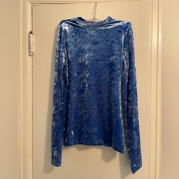 Tibi Slim Crushed Velvet Turtlneck Blue Size Small - Picture 1 of 9